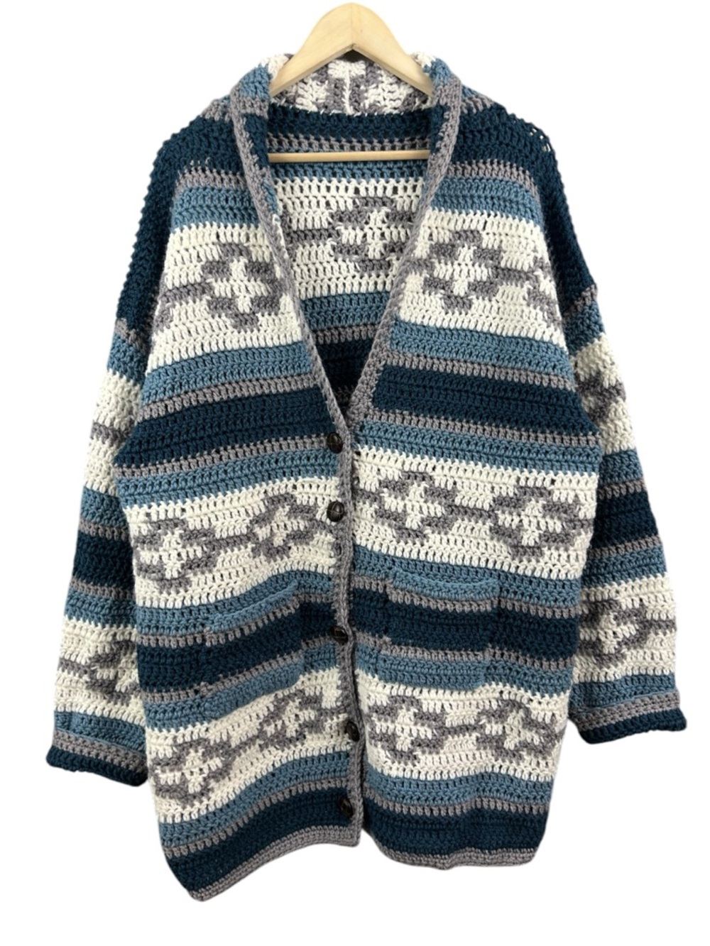 Handmade Knit Button Up Cardigan Oversized Size Large